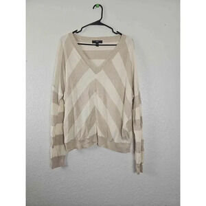 Massimo Womens V-Neck Long Sleeve Sweater Brown Beige XL Striped Soft